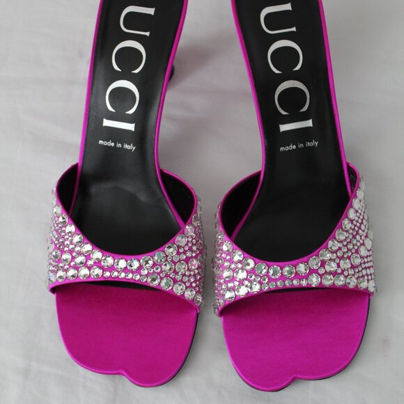 NWB Gucci Jeweled Beaded Raso Seta Fuchsia Heels Sandals 40 749663 - Picture 4 of 10